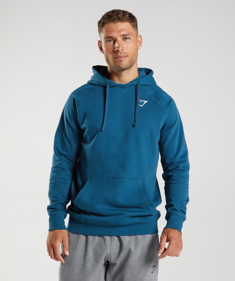 Bluzy Z Kapturem Gymshark Crest Męskie Niebieskie | PL 253MPA